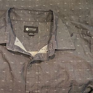 🏁 Haggar Short Sleeve Button Up Shirt Size S Grey & Tiny Checkerboard Stitching